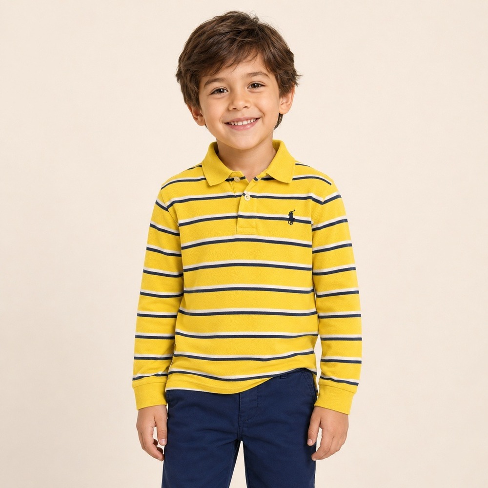 Polo‎ Ralph Lauren Boys Size 5 Yellow Striped Long Sleeve Cotton Polo Shirt
